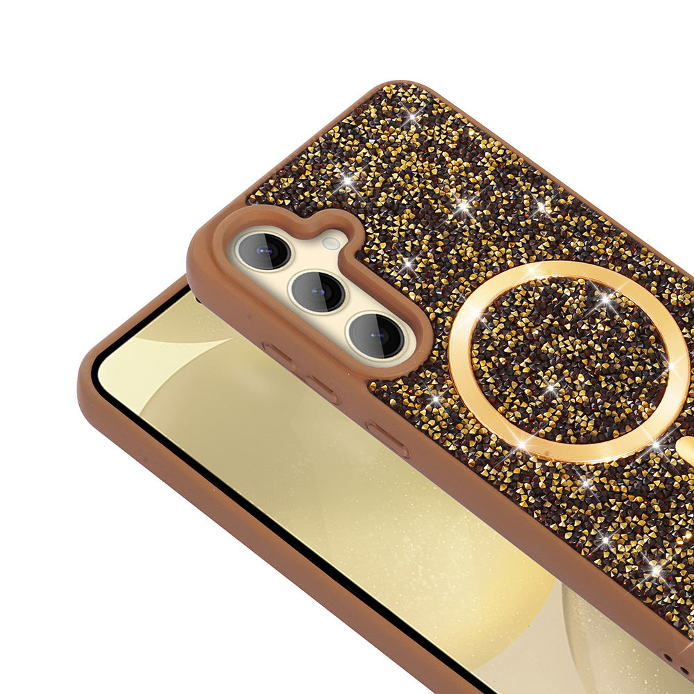 Galaxy S24 FE Kılıf Pırlanta Tasarımlı M-safe Şarj Özellikli Zore Mozaik Silikon Kapak Titanyum-Gri