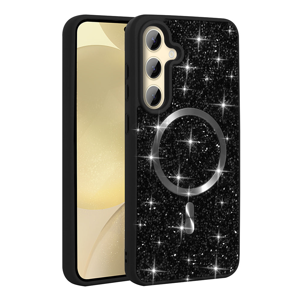 Galaxy S24 FE Kılıf Pırlanta Tasarımlı M-safe Şarj Özellikli Zore Mozaik Silikon Kapak Titanyum-Gri