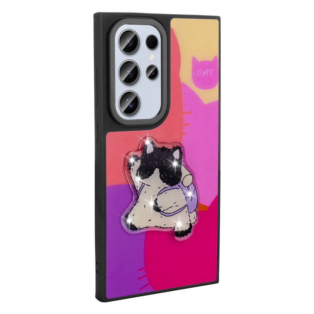 Galaxy S24 Ultra Kılıf Parlayan Kabartmalı İkonik Figürlü Zore Amas Silikon Kapak Mor