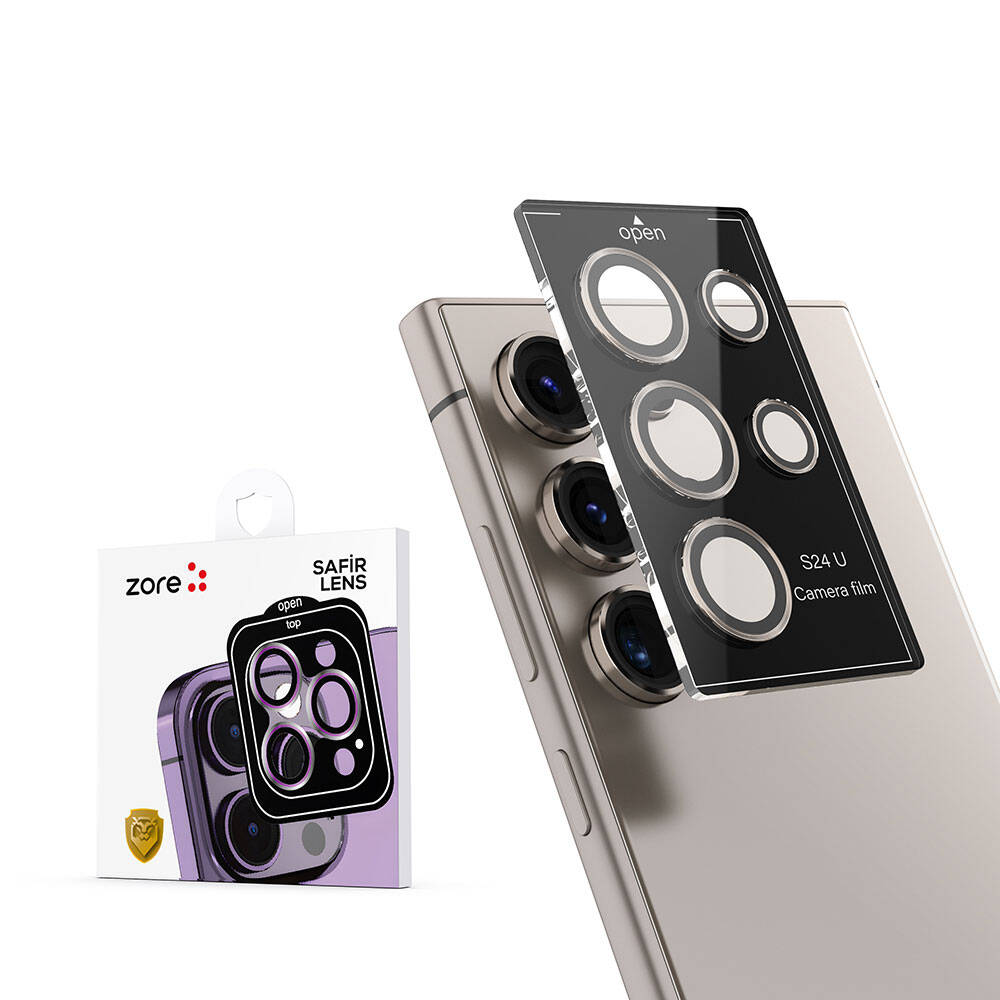 Galaxy S24 Ultra Zore Kamera Lens Koruyucu Cam Filmi Titanyum-Gri