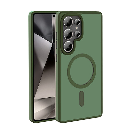 Galaxy S25 Ultra Kılıf M-safe Şarj Özellikli Mat Arka Yüzey Zore Sio Kapak Koyu Yeşil