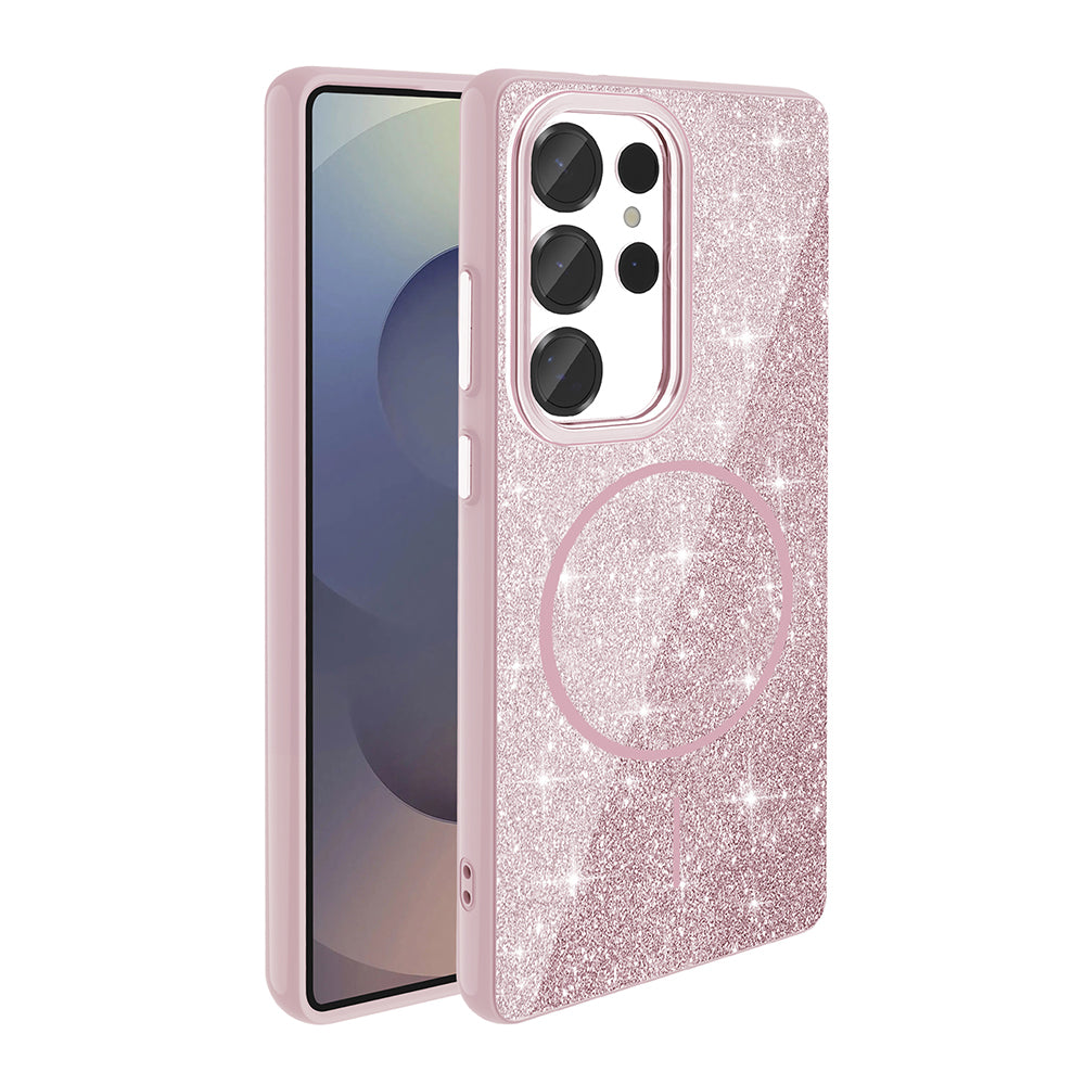 Galaxy S25 Ultra Kılıf M-safe Şarj Özellikli Parlayan Simli Zore Okso Kapak Siyah