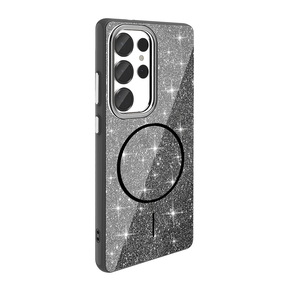 Galaxy S25 Ultra Kılıf M-safe Şarj Özellikli Parlayan Simli Zore Okso Kapak Siyah