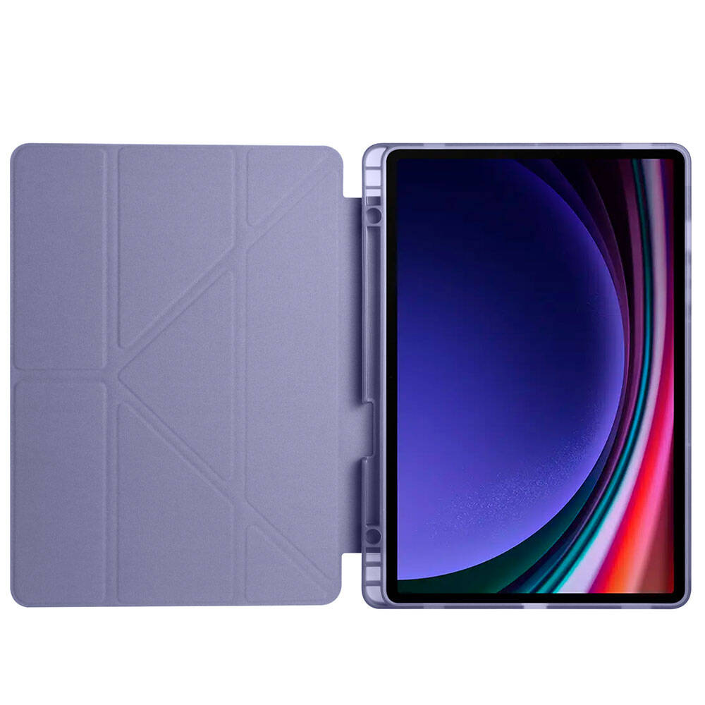 Galaxy Tab S9 FE Kılıf Zore Tri Folding Kalem Bölmeli Standlı Kılıf Lila