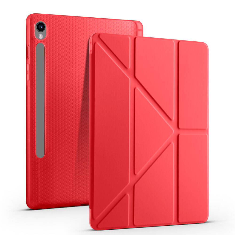 Galaxy Tab S9 FE Kılıf Zore Tri Folding Kalem Bölmeli Standlı Kılıf Lila