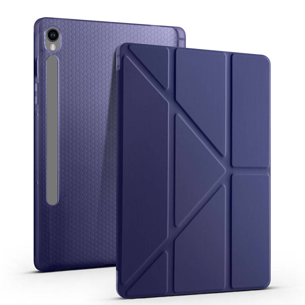 Galaxy Tab S9 FE Kılıf Zore Tri Folding Kalem Bölmeli Standlı Kılıf Lila