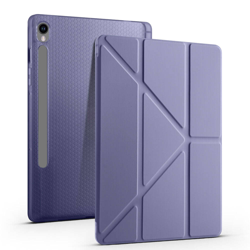 Galaxy Tab S9 FE Kılıf Zore Tri Folding Kalem Bölmeli Standlı Kılıf Lila