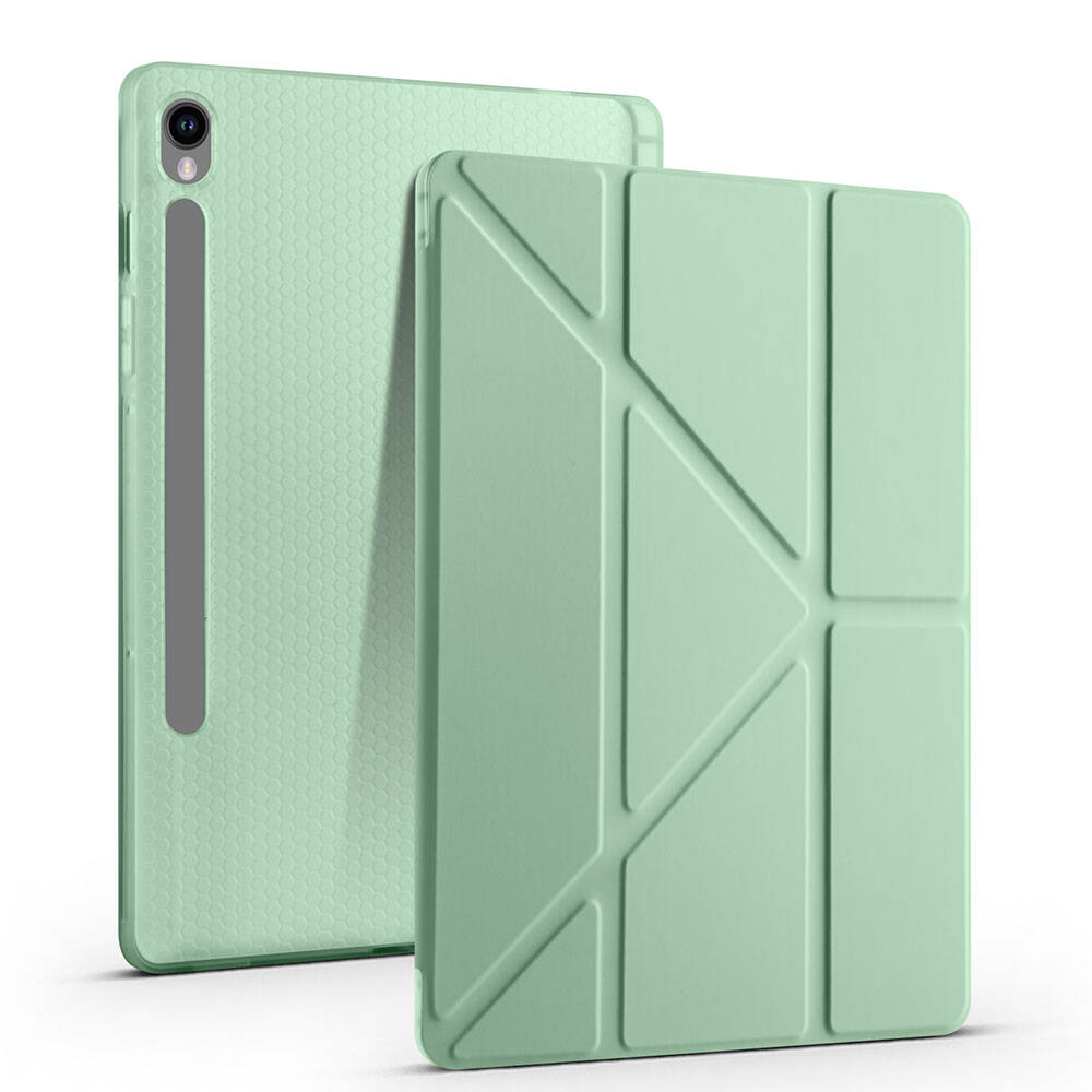 Galaxy Tab S9 FE Kılıf Zore Tri Folding Kalem Bölmeli Standlı Kılıf Lila