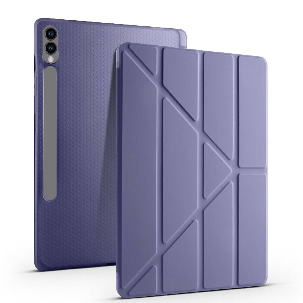 Galaxy Tab S9 FE Plus Kılıf Zore Tri Folding Kalem Bölmeli Standlı Kılıf Lila
