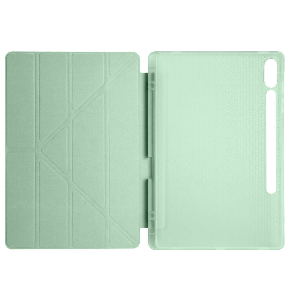 Galaxy Tab S9 FE Plus Kılıf Zore Tri Folding Kalem Bölmeli Standlı Kılıf Açık Yeşil