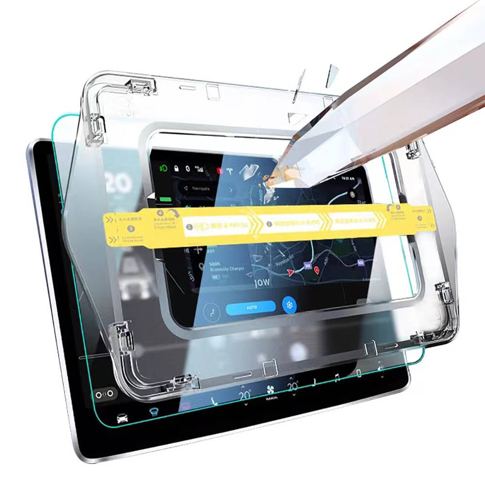 Tesla Model S Araç Multimedya Ekran Koruyucu AR Oleofobik Uygulama Aparatlı Zore Premium Temperli Cam Ekran Koruyucu Şeffaf