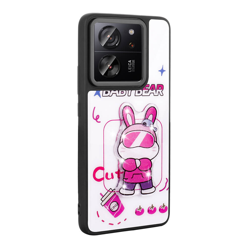 Xiaomi Mi 13T Pro Kılıf Parlayan Kabartmalı İkonik Figürlü Zore Amas Silikon Kapak Pembe