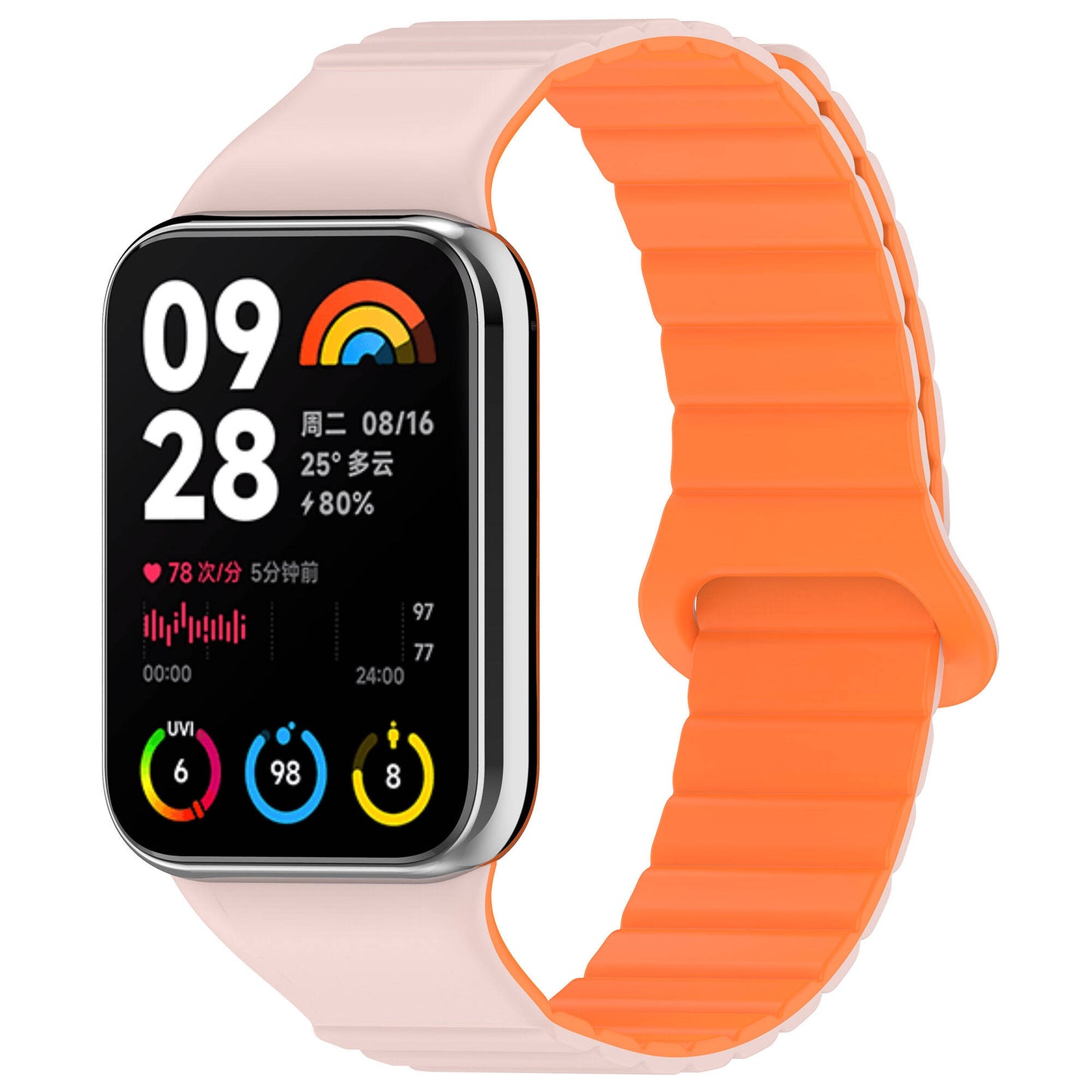 Xiaomi Mi Band 8 Pro Silikon Kordon Zore KRD-105 Strap Kayış Pembe-Turuncu