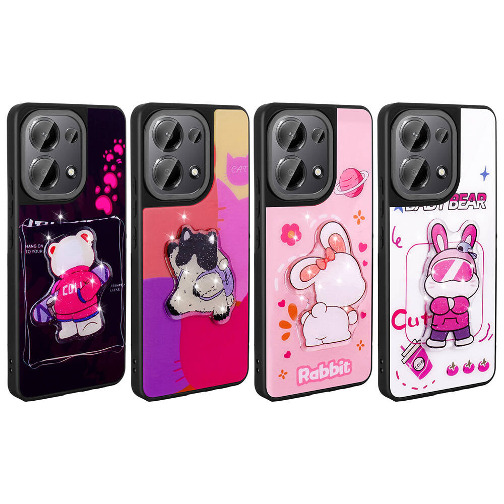 Xiaomi Poco M6 Pro 4G Kılıf Parlayan Kabartmalı İkonik Figürlü Zore Amas Silikon Kapak Pembe