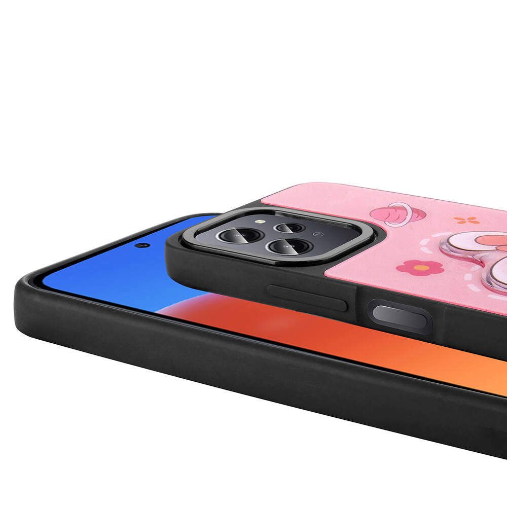 Xiaomi Redmi 12 4G Kılıf Parlayan Kabartmalı İkonik Figürlü Zore Amas Silikon Kapak Pembe