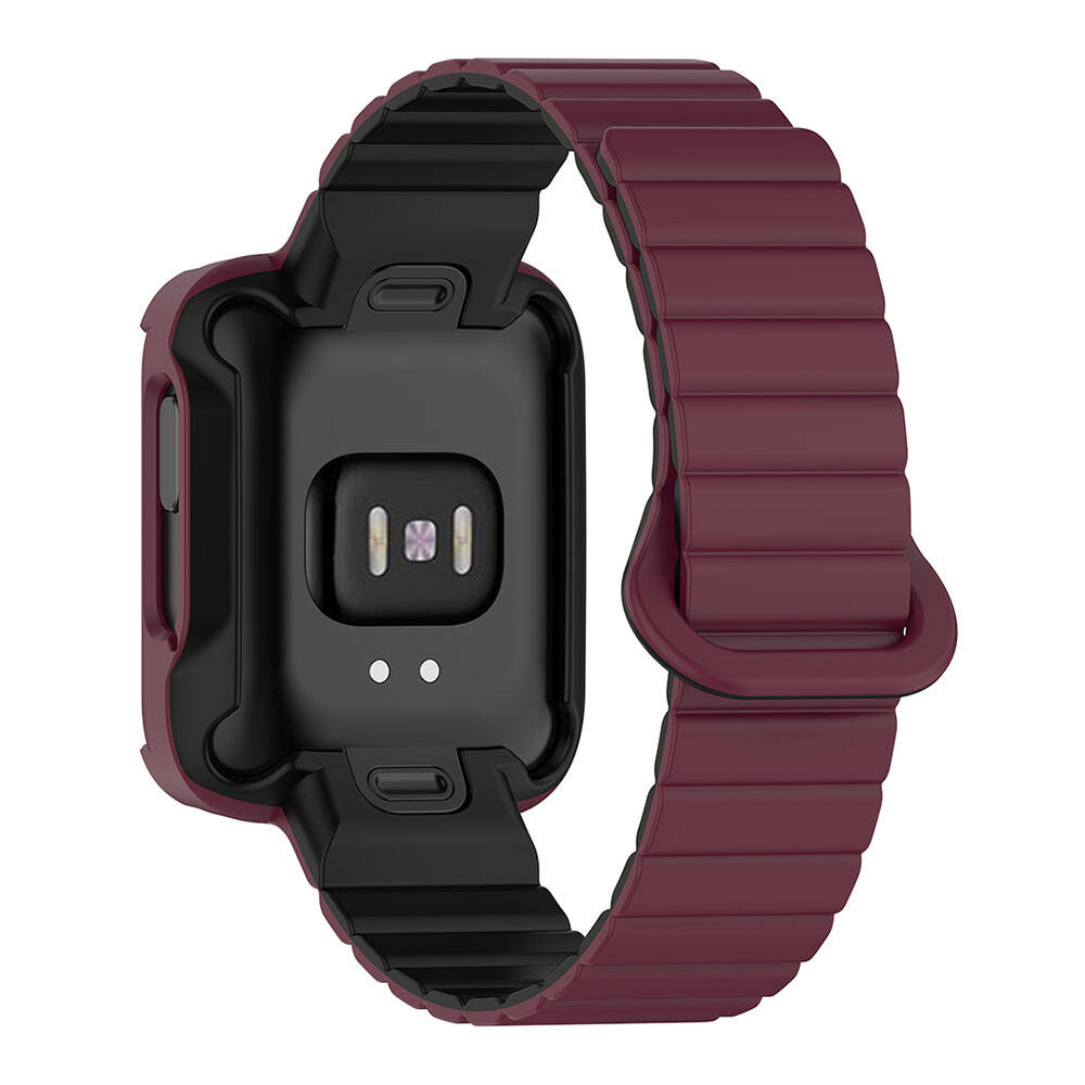 Xiaomi Redmi Watch 2 Silikon Kordon Zore KRD-105 Strap Kayış Koyu Kırmızı-Siyah