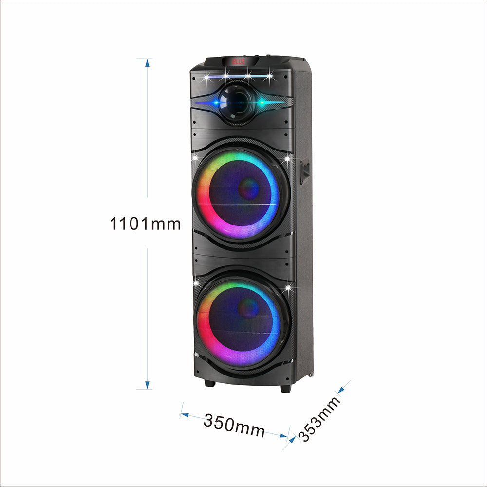 Zore GD-2016 Dijital LED Göstergeli FM Radyolu Mikrofonlu RGB TWS Çift 12 inç Stereo Bass Kablosuz Karaoke Hoparlör Siyah