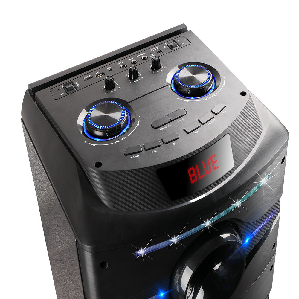 Zore GD-2016 Dijital LED Göstergeli FM Radyolu Mikrofonlu RGB TWS Çift 12 inç Stereo Bass Kablosuz Karaoke Hoparlör Siyah