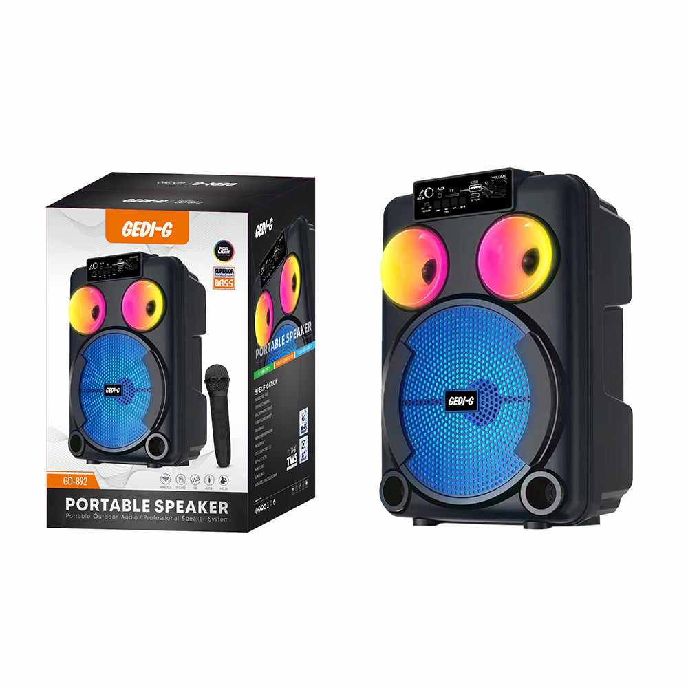 Zore GD-892 Mikrofonlu RGB TWS 8 inç Stereo Bass Kablosuz Karaoke Hoparlör Siyah