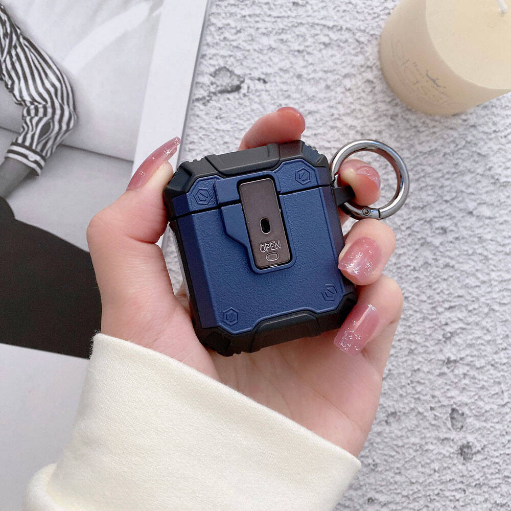 Apple Airpods Zore Airbag 35 Darbelere Karşı Dayanıklı Düğmeli Kılıf Mavi