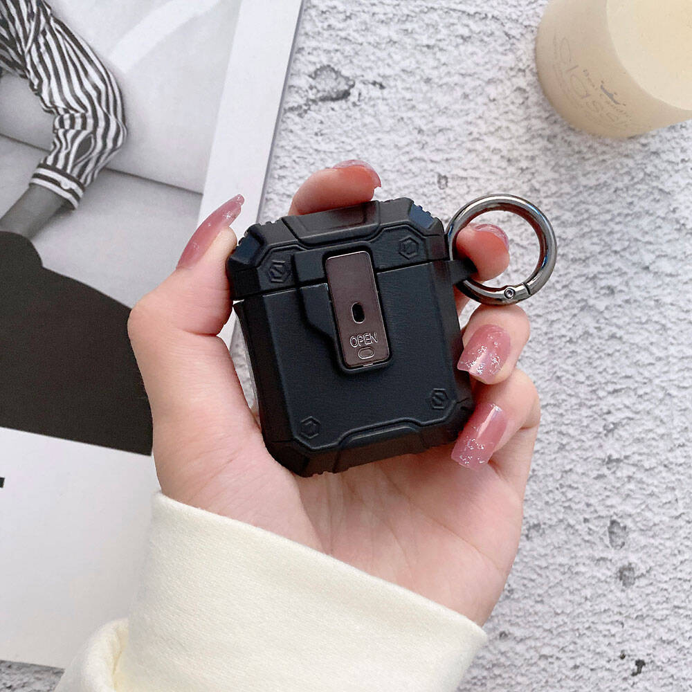 Apple Airpods Zore Airbag 35 Darbelere Karşı Dayanıklı Düğmeli Kılıf Siyah