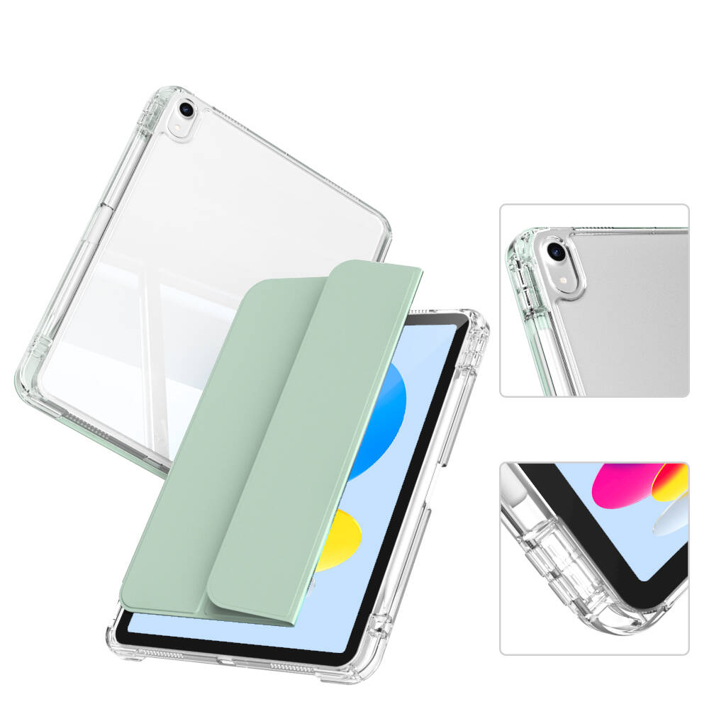 Apple iPad 10.9 2022 (10.Nesil) Kılıf Magnetik Ayrılabilen Airbagli Zore Sliding Tablet Kılıfı Açık Yeşil