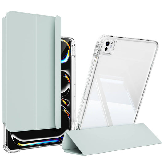 Apple iPad Pro 11 2024 Kılıf Magnetik Ayrılabilen Airbagli Zore Sliding Tablet Kılıfı Açık Yeşil