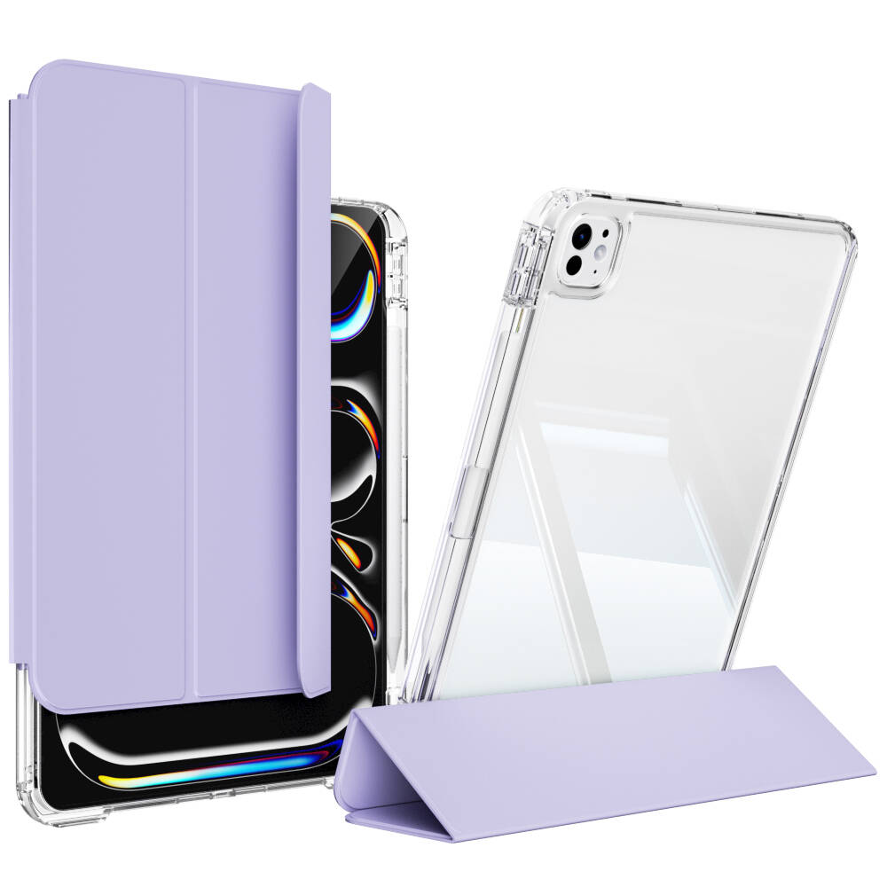 Apple iPad Pro 13 2024 Kılıf Magnetik Ayrılabilen Airbagli Zore Sliding Tablet Kılıfı Lavender
