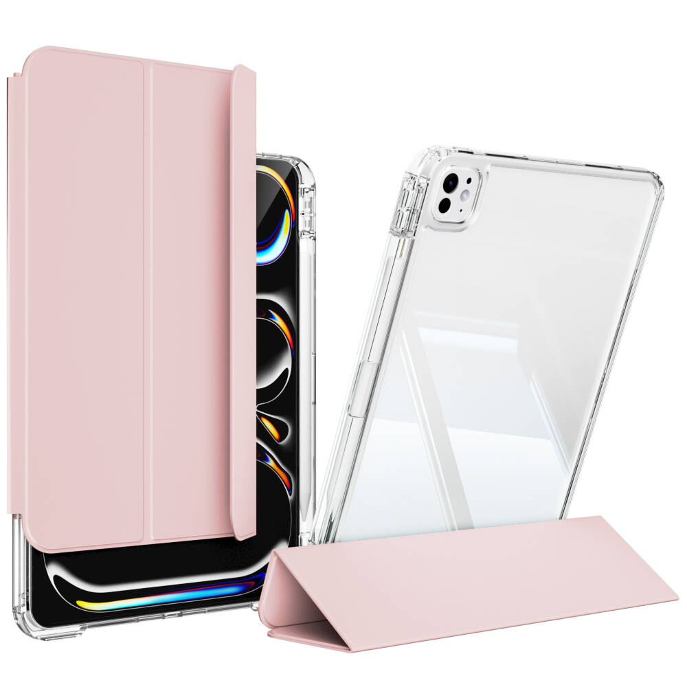 Apple iPad Pro 13 2024 Kılıf Magnetik Ayrılabilen Airbagli Zore Sliding Tablet Kılıfı Pembe Açık