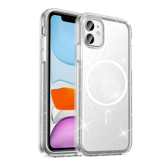 Apple iPhone 11 Kılıf M-safe Şarj Özellikli Parlayan Simli Saydam Renkli Zore Maris Kapak Şeffaf