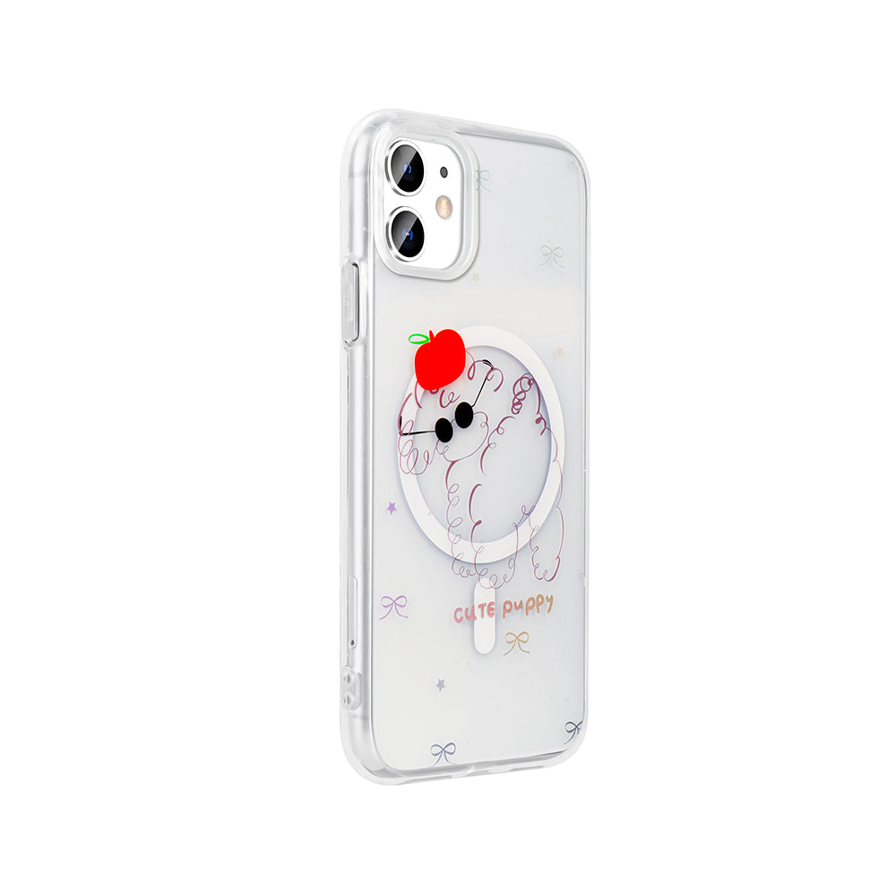 Apple iPhone 11 Kılıf M-Safe Şarj Özellikli Şeffaf Zore Folk Sert Kapak Kalp