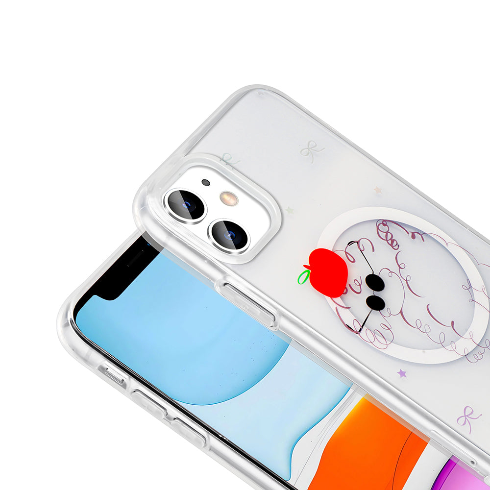 Apple iPhone 11 Kılıf M-Safe Şarj Özellikli Şeffaf Zore Folk Sert Kapak Fiyonk