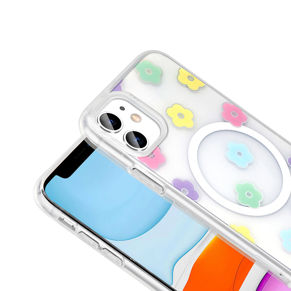 Apple iPhone 11 Kılıf M-Safe Şarj Özellikli Şeffaf Zore Folk Sert Kapak Kalp