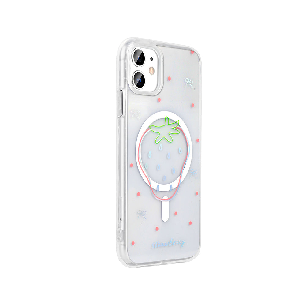 Apple iPhone 11 Kılıf M-Safe Şarj Özellikli Şeffaf Zore Folk Sert Kapak Papatya