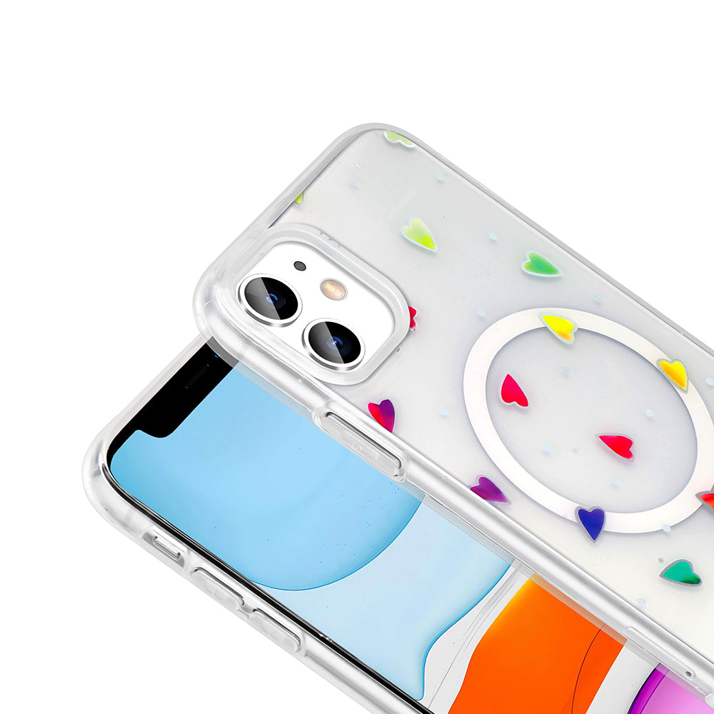 Apple iPhone 11 Kılıf M-Safe Şarj Özellikli Şeffaf Zore Folk Sert Kapak Papatya