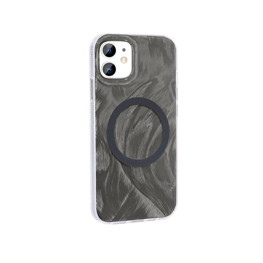 Apple iPhone 11 Kılıf M-safe Şarj Özellikli Fırça Boya Desenli Zore Palet Kapak Gri