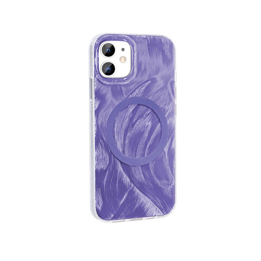 Apple iPhone 11 Kılıf M-safe Şarj Özellikli Fırça Boya Desenli Zore Palet Kapak Mor