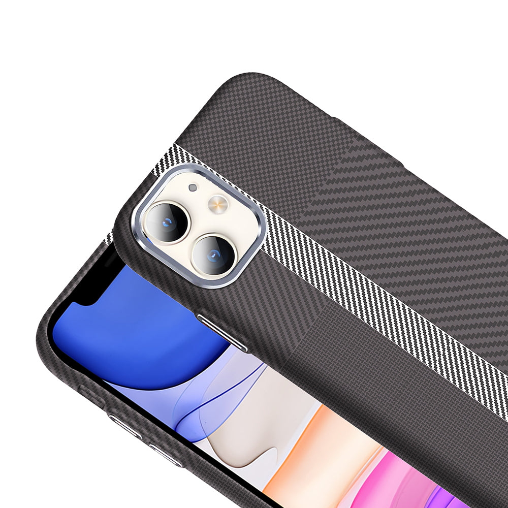 Apple iPhone 11 Kılıf M-safe Şarj Özellikli Karbon Fiber Görünümlü Zore Gros Kapak Lacivert