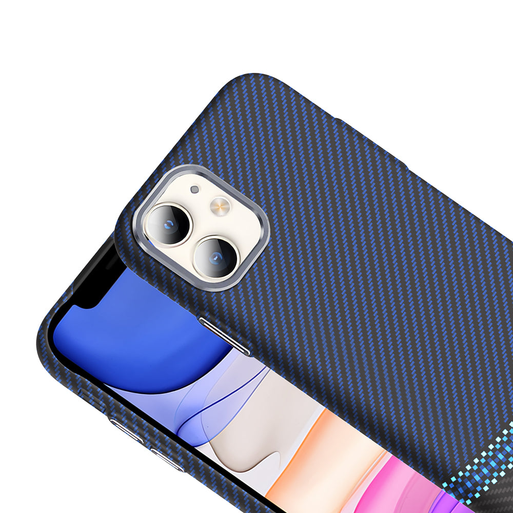 Apple iPhone 11 Kılıf M-safe Şarj Özellikli Karbon Fiber Görünümlü Zore Gros Kapak Siyah