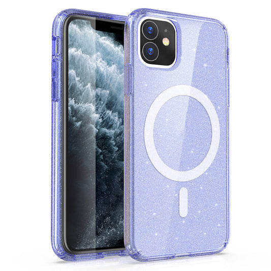 Apple iPhone 11 Kılıf M-safe Şarj Özellikli Parlayan Simli Saydam Renkli Zore Allstar Kapak Mor