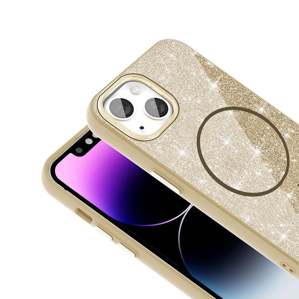 Apple iPhone 11 Kılıf M-safe Şarj Özellikli Parlayan Simli Zore Okso Kapak Beyaz