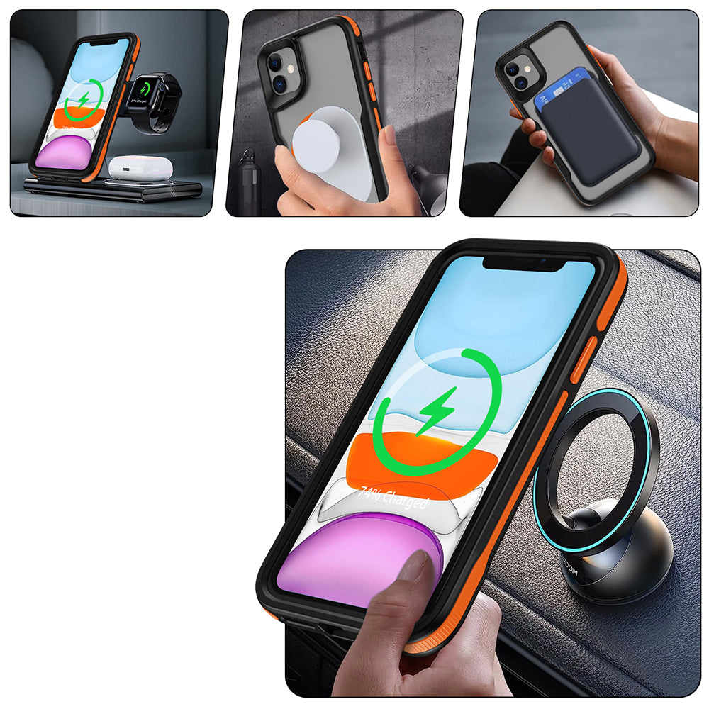 Apple iPhone 11 Kılıf M-safe Şarj Özellikli Renkli Kenar Airbag Şeritli Zore Lamer Kapak Titanyum-Gold