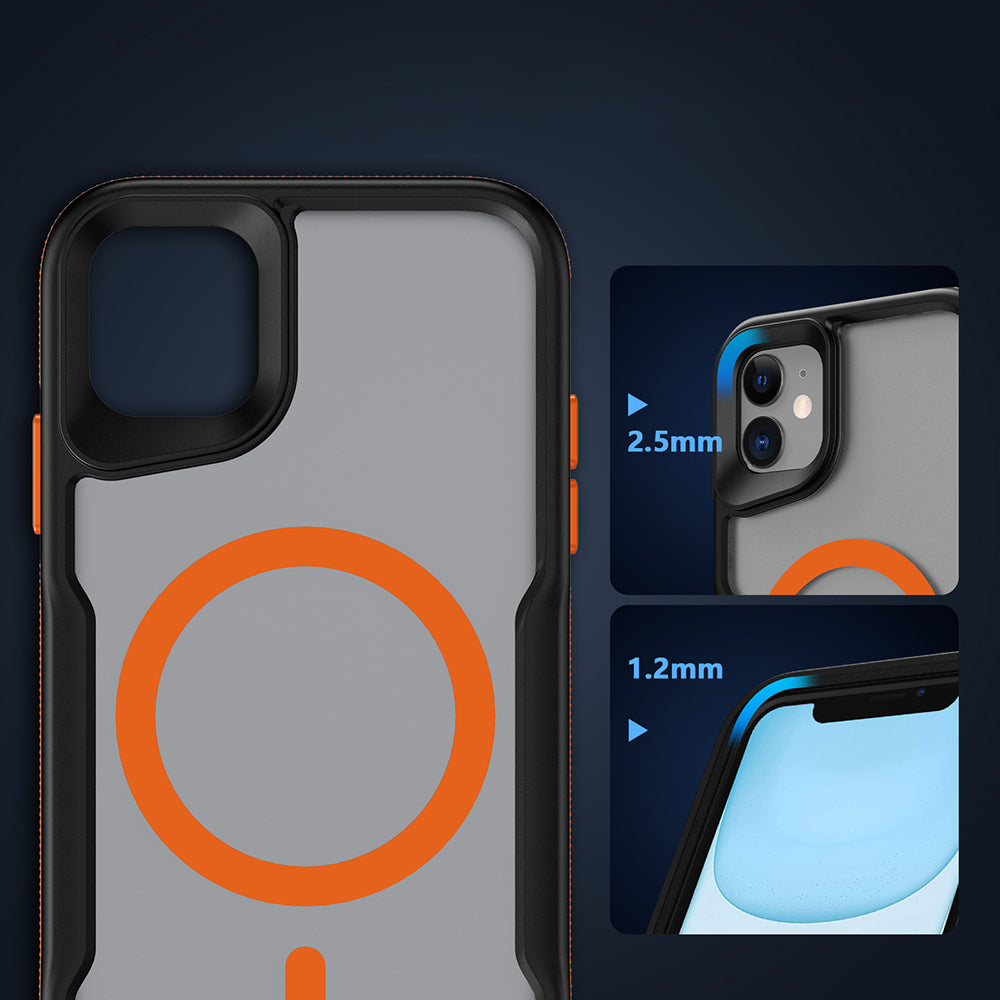Apple iPhone 11 Kılıf M-safe Şarj Özellikli Renkli Kenar Airbag Şeritli Zore Lamer Kapak Turuncu