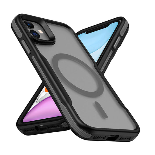 Apple iPhone 11 Kılıf M-safe Şarj Özellikli Renkli Kenar Airbag Şeritli Zore Lamer Kapak Gri