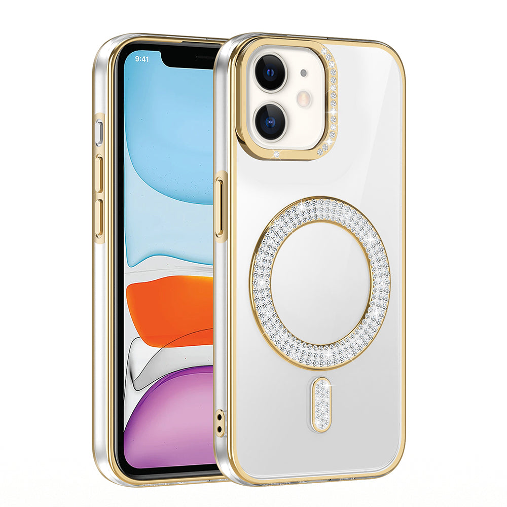 Apple iPhone 11 Kılıf Pırlanta Taş Tasarımlı M-safe Şarj Özellikli Zore Karetta Silikon Kapak Gümüş