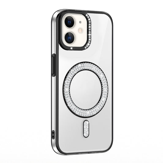 Apple iPhone 11 Kılıf Pırlanta Taş Tasarımlı M-safe Şarj Özellikli Zore Karetta Silikon Kapak Siyah