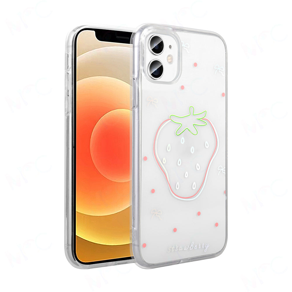 Apple iPhone 11 Kılıf Şeffaf Figürlü Zore Folk Sert Kapak Çilek