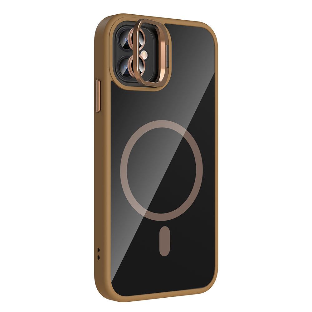 Apple iPhone 11 Kılıf Standlı ve Kamera Lens Hediyeli M-Safe Şarj Özellikli Zore Etro Kapak Pembe