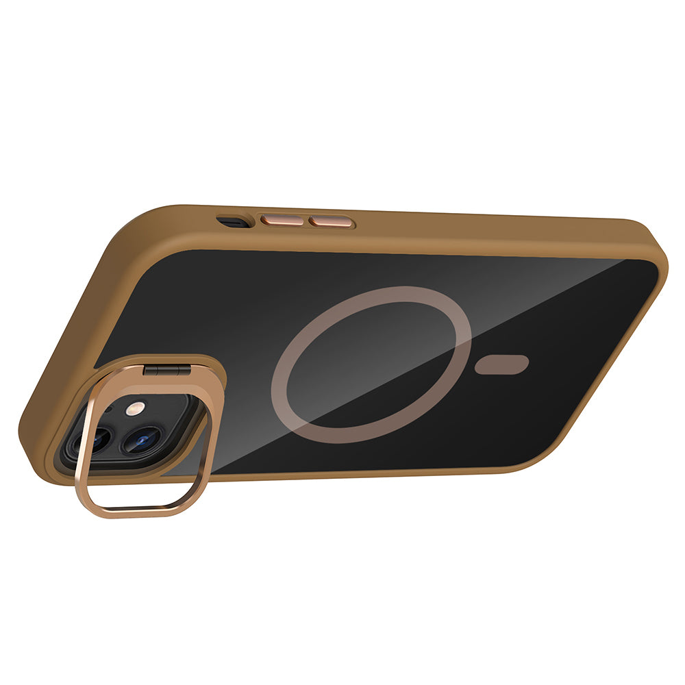 Apple iPhone 11 Kılıf Standlı ve Kamera Lens Hediyeli M-Safe Şarj Özellikli Zore Etro Kapak Desert Titanyum