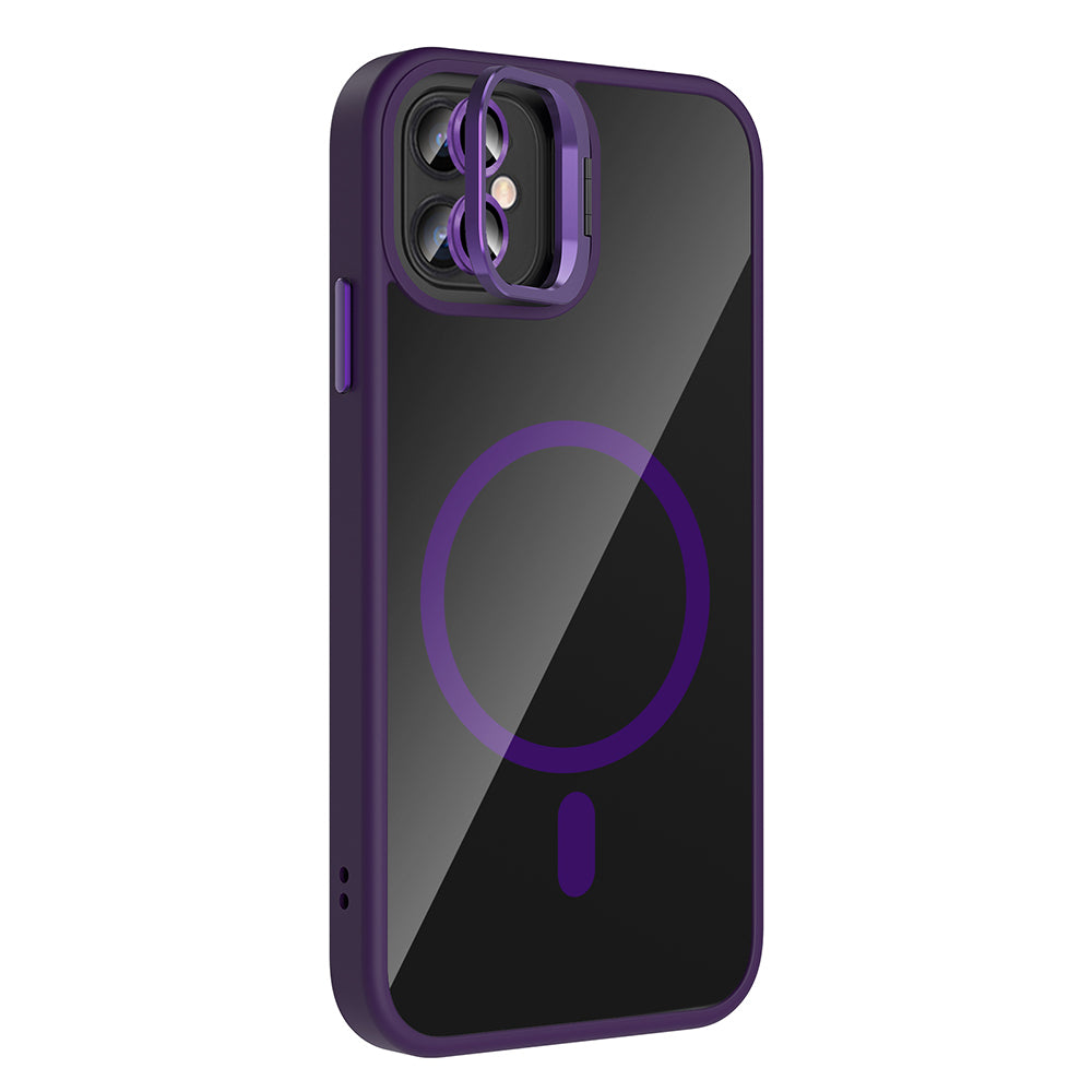 Apple iPhone 11 Kılıf Standlı ve Kamera Lens Hediyeli M-Safe Şarj Özellikli Zore Etro Kapak Gri